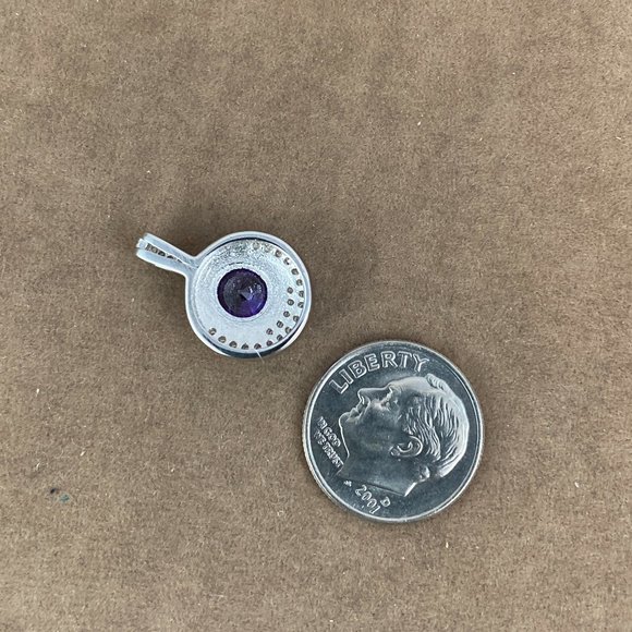 New 8.3MM Faceted Round 1CT Deep Purple Amethyst & CZ 925 Sterling Pendant - Picture 4 of 4